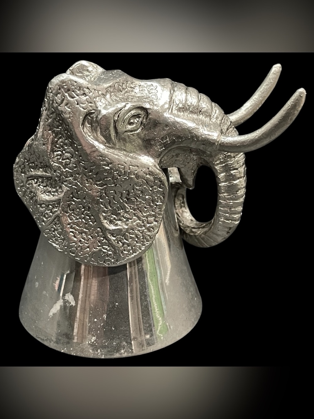 Vintage 1970s Stirrup Figural Pewter Jigger Shot Glass Elephant Head